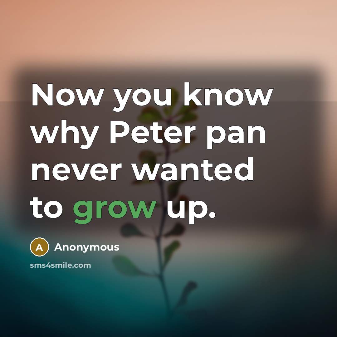 “Now you know why Peter pan never wanted to grow up.” quote by Anonymous