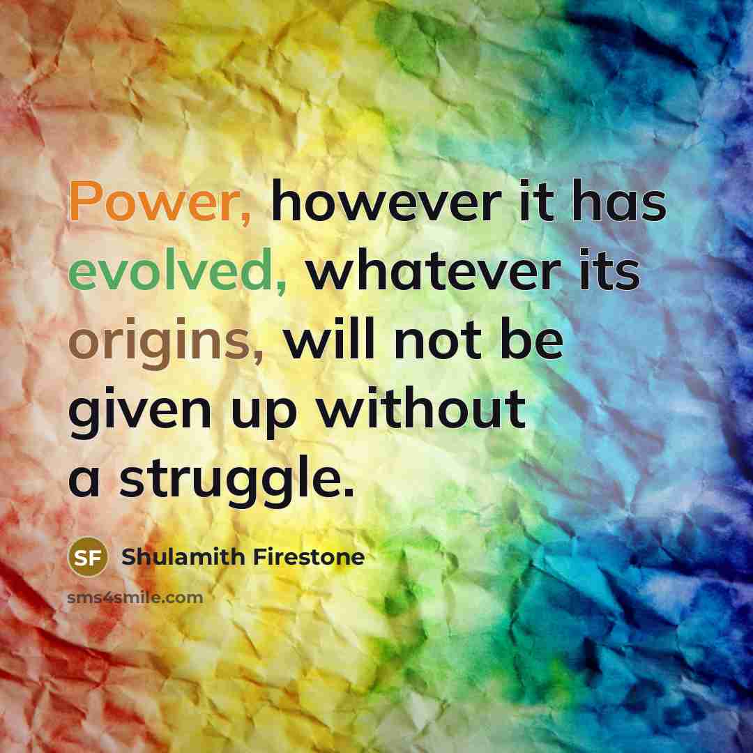 “Power, however it has evolved, whatever its origins, will not be given up without a struggle.” quote by Shulamith Firestone