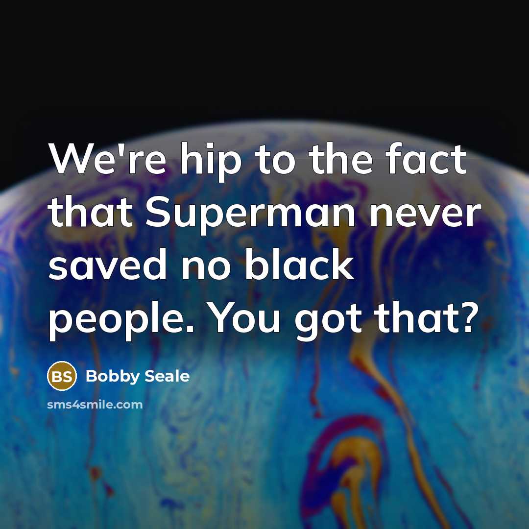 “We're hip to the fact that Superman never saved no black people. You got that?” quote by Bobby Seale