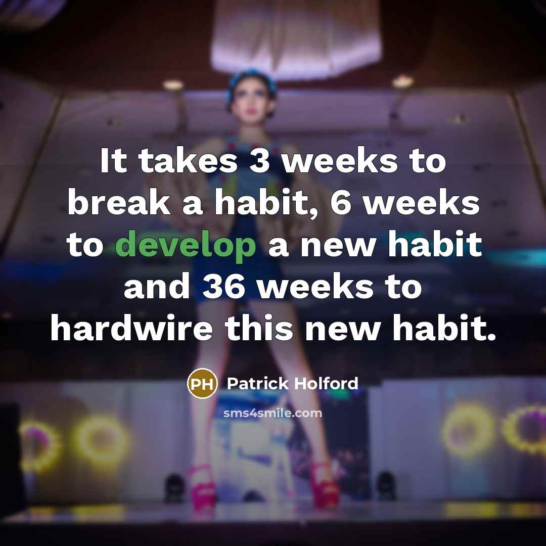 “It takes 3 weeks to break a habit, 6 weeks to develop a new habit and 36 weeks to hardwire this new habit.” quote by Patrick Holford