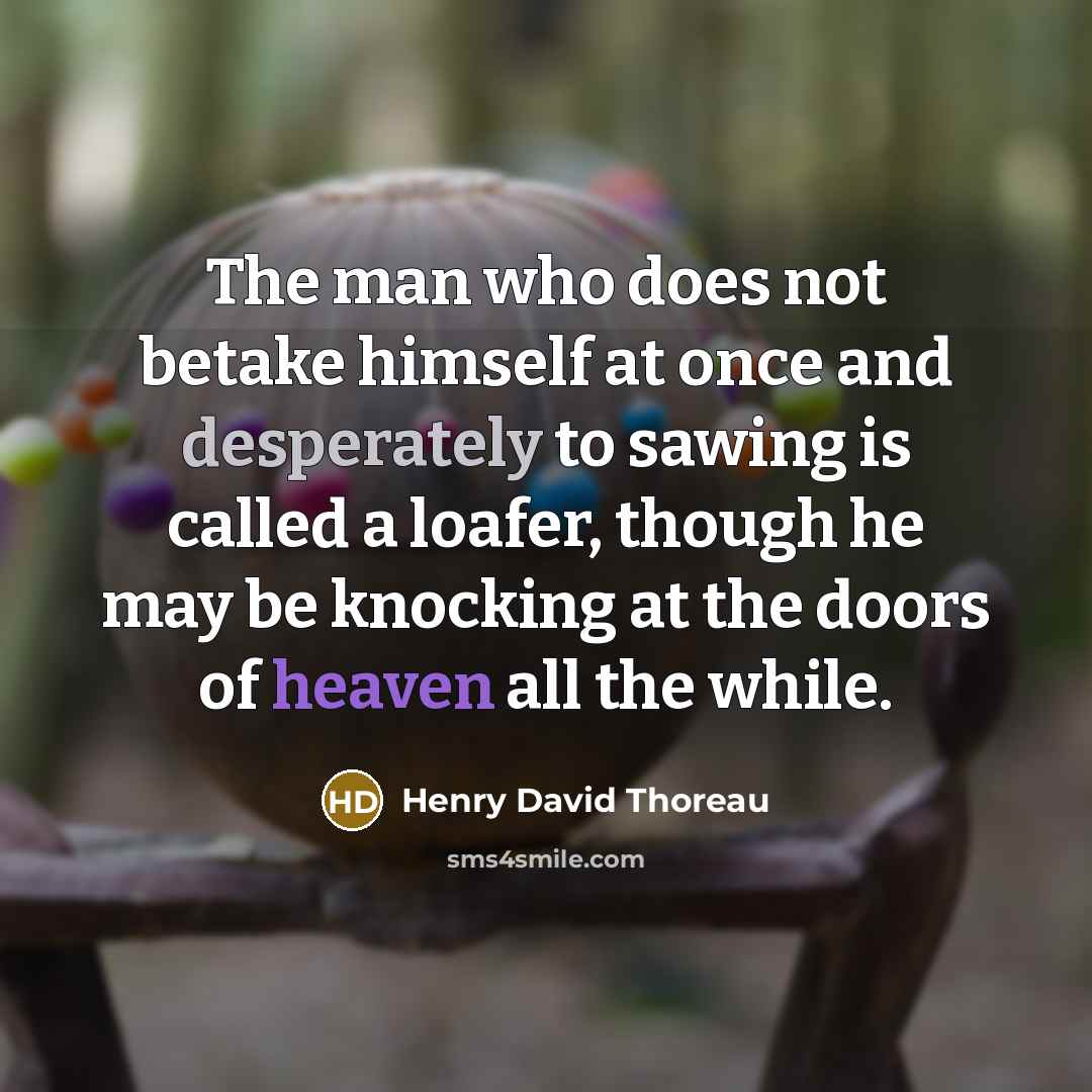 “The man who does not betake himself at once and desperately to sawing is called a loafer, though he may be knocking at the doors of heaven all the while.” quote by Henry David Thoreau