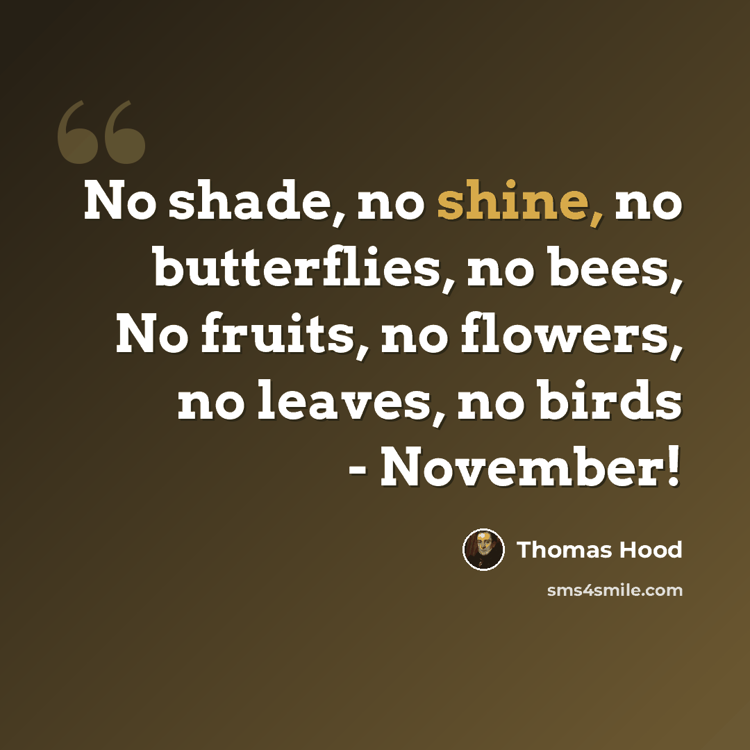 “No shade, no shine, no butterflies, no bees, No fruits, no flowers, no leaves, no birds - November!” quote by Thomas Hood