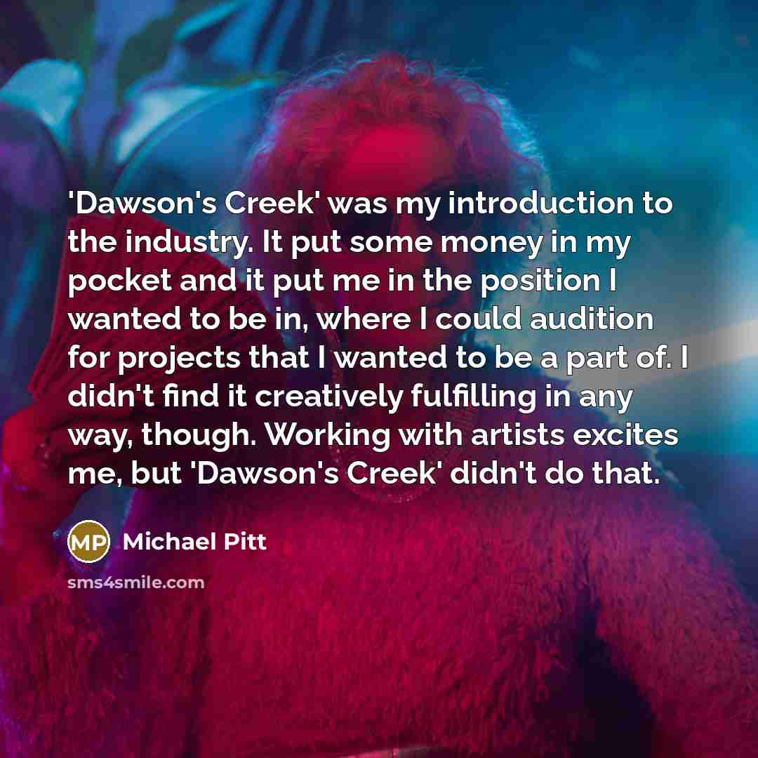 “'Dawson's Creek' was my introduction to the industry. It put some money in my pocket and it put me in the position I wanted to be in, where I could audition for projects that I wanted to be a part of. I didn't find it creatively fulfilling in any way, though. Working with artists excites me, but…” quote by Michael Pitt