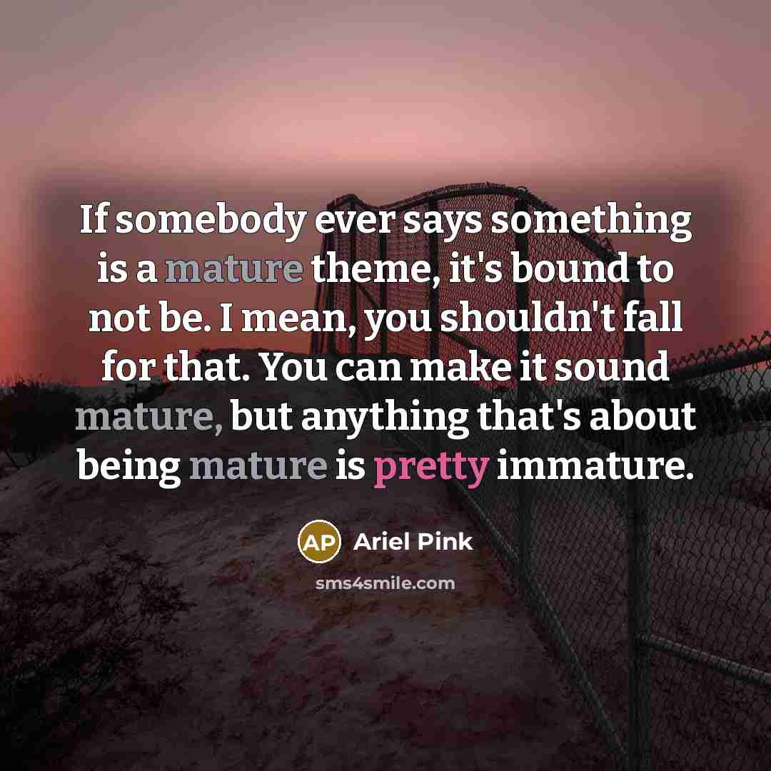 “If somebody ever says something is a mature theme, it's bound to not be. I mean, you shouldn't fall for that. You can make it sound mature, but anything that's about being mature is pretty immature.” quote by Ariel Pink