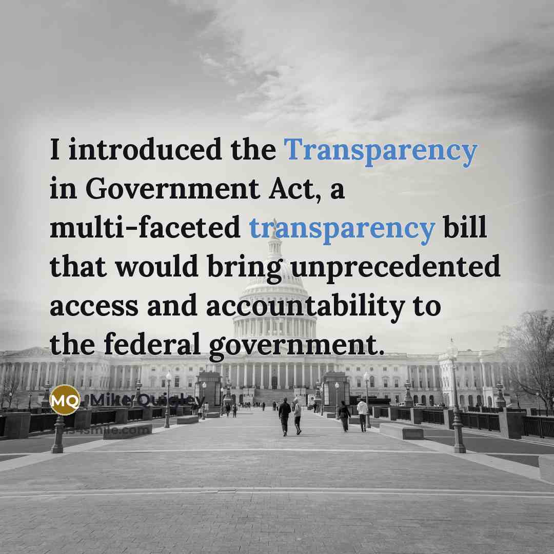 “I introduced the Transparency in Government Act, a multi-faceted transparency bill that would bring unprecedented access and accountability to the federal government.” quote by Mike Quigley