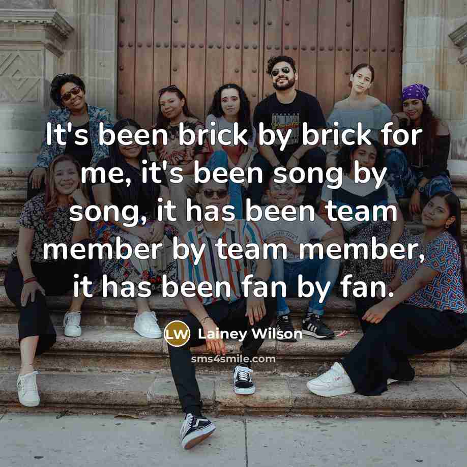 “It's been brick by brick for me, it's been song by song, it has been team member by team member, it has been fan by fan.” quote by Lainey Wilson