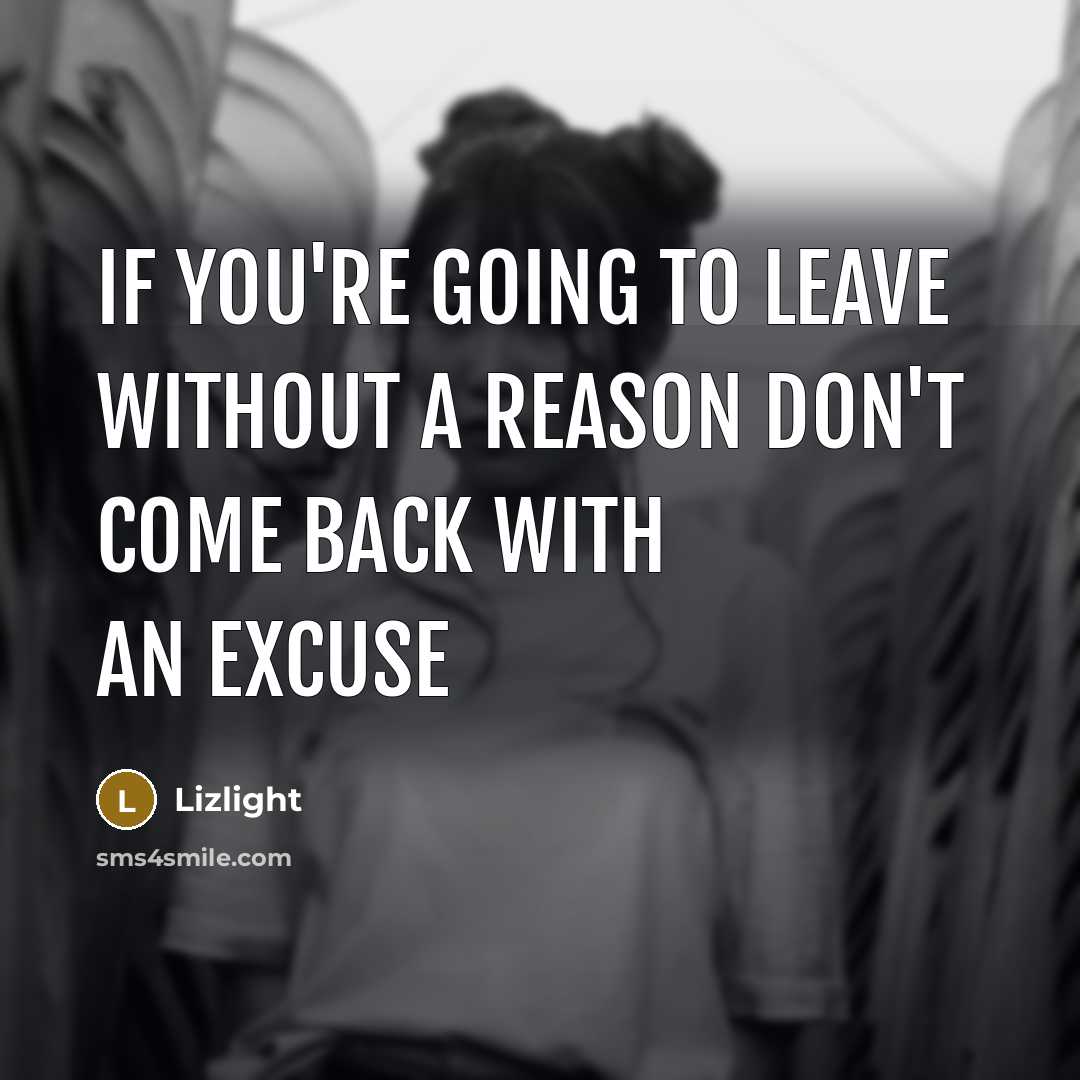“If you're going to leave without a reason don't come back with an excuse” quote by Lizlight