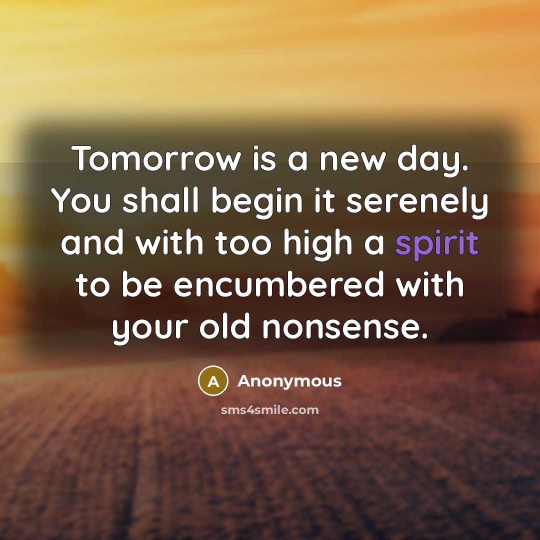 “Tomorrow is a new day. You shall begin it serenely and with too high a spirit to be encumbered with your old nonsense.” quote by Anonymous