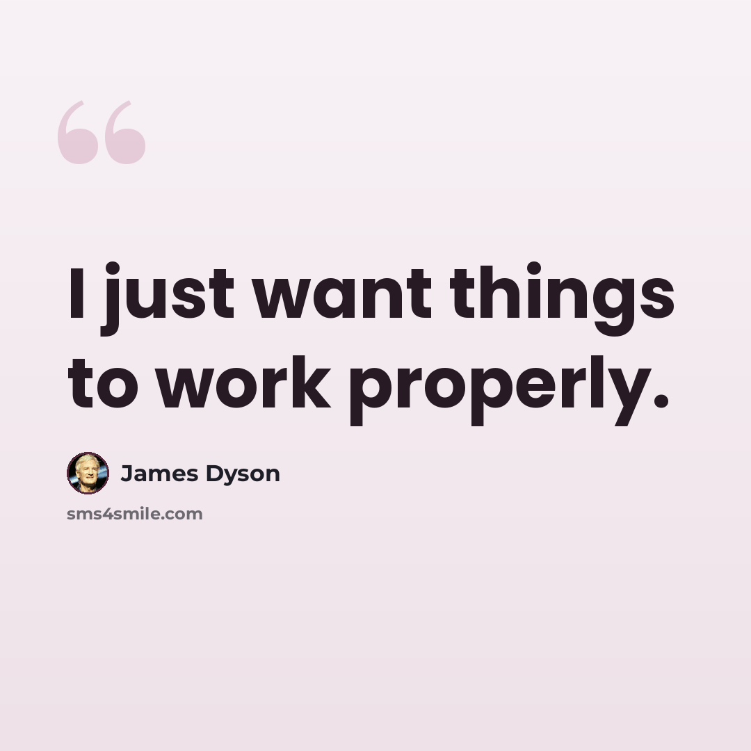 “I just want things to work properly.” quote by James Dyson