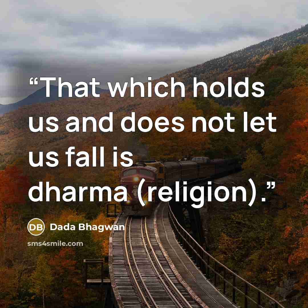 “That which holds us and does not let us fall is dharma (religion).” quote by Dada Bhagwan