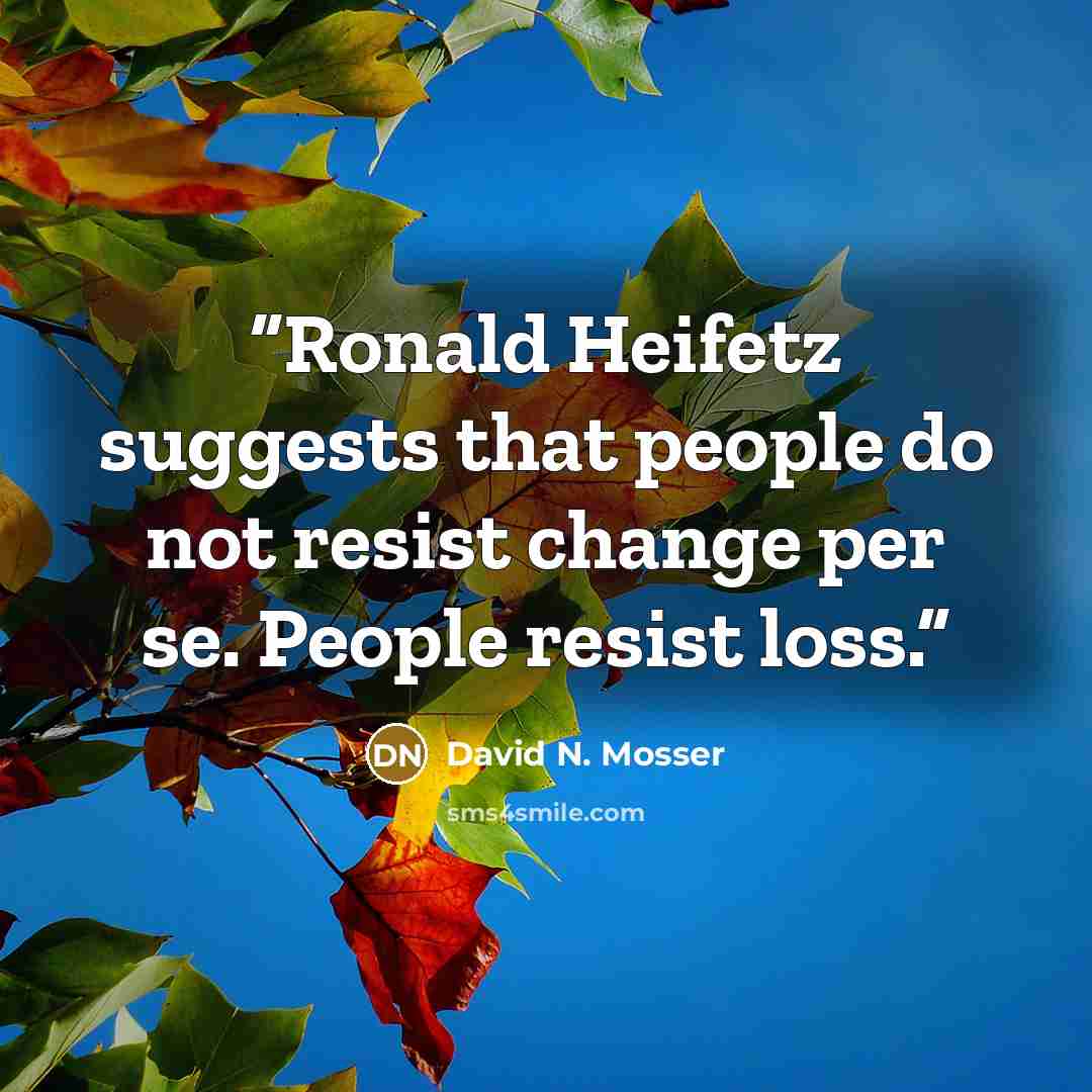 “Ronald Heifetz suggests that people do not resist change per se. People resist loss.” quote by David N. Mosser
