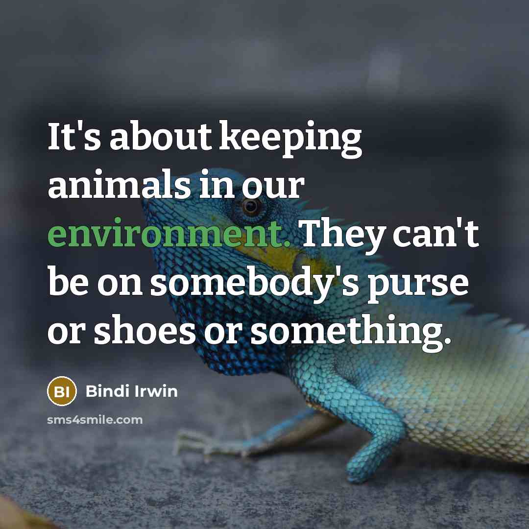 “It's about keeping animals in our environment. They can't be on somebody's purse or shoes or something.” quote by Bindi Irwin