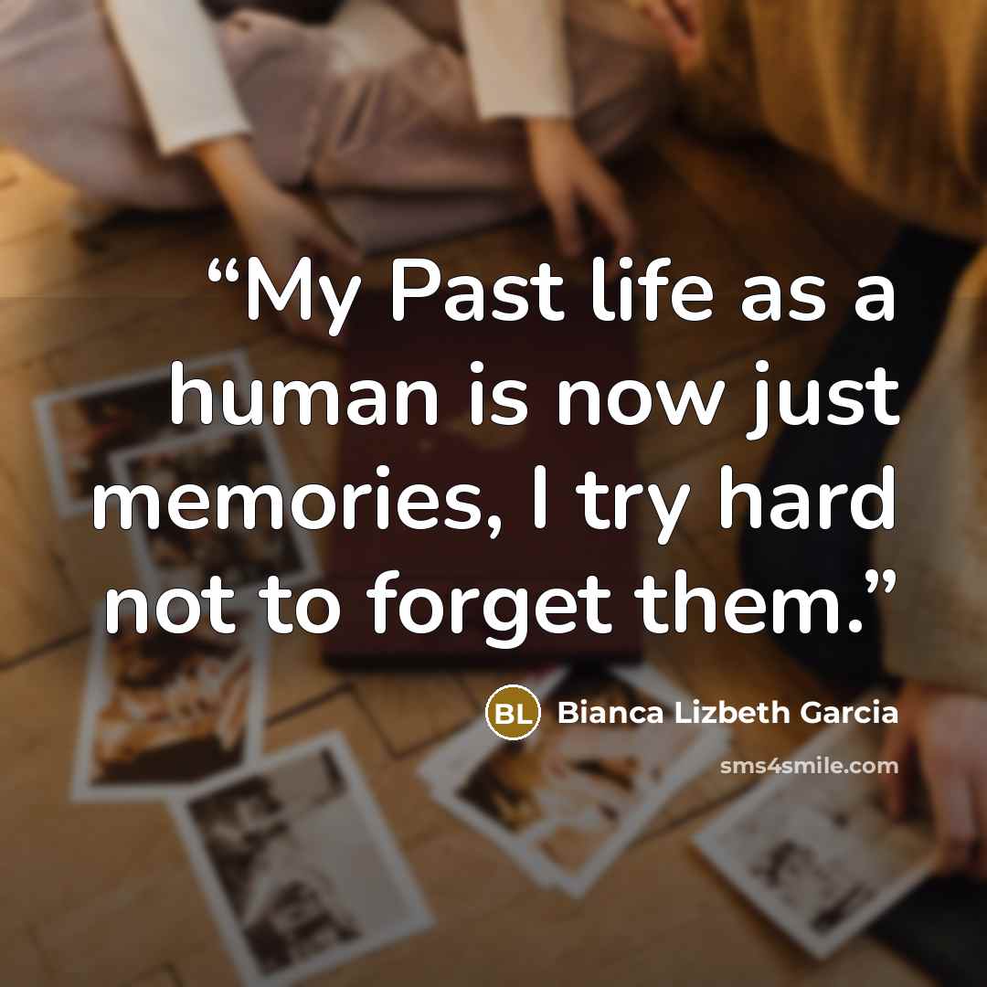 “My Past life as a human is now just memories, I try hard not to forget them.” quote by Bianca Lizbeth Garcia