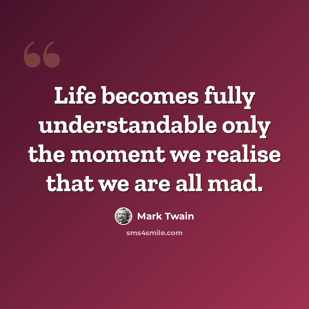 “Life becomes fully understandable only the moment we realise that we are all mad.” quote by Mark Twain