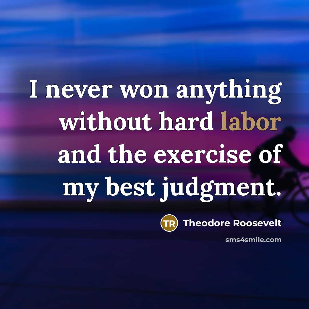 “I never won anything without hard labor and the exercise of my best judgment.” quote by Theodore Roosevelt
