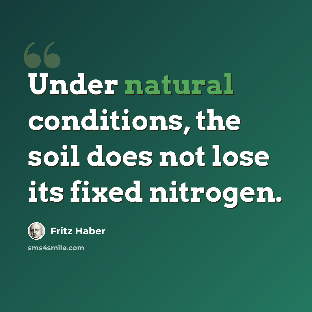 “Under natural conditions, the soil does not lose its fixed nitrogen.” quote by Fritz Haber