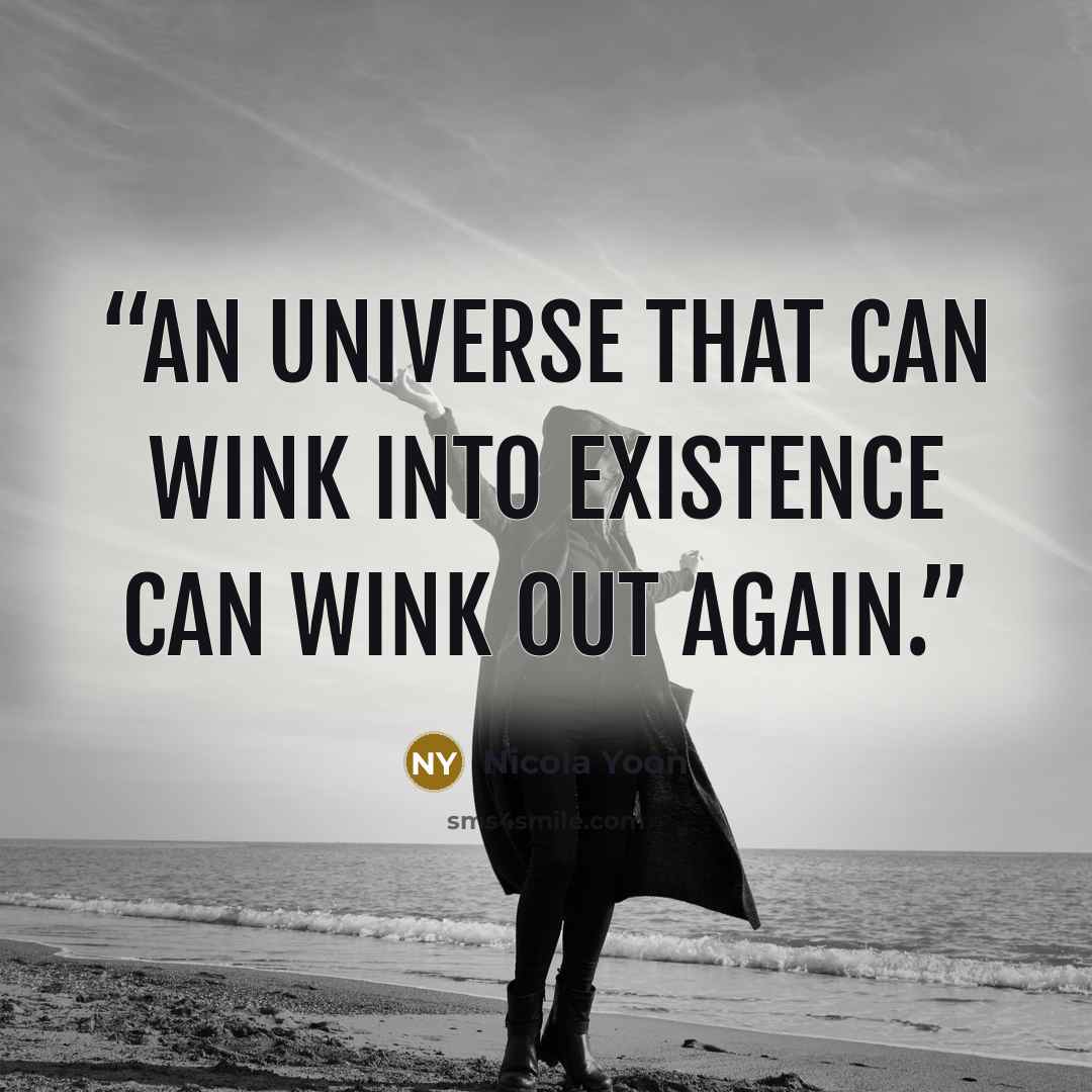 “An universe that can wink into existence can wink out again.” quote by Nicola Yoon