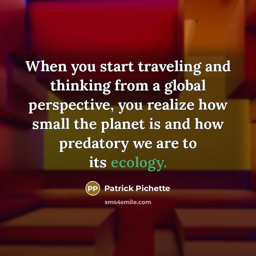 “When you start traveling and thinking from a global perspective, you realize how small the planet is and how predatory we are to its ecology.” quote by Patrick Pichette