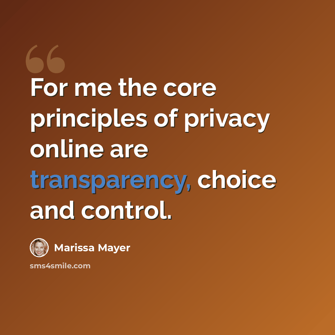 “For me the core principles of privacy online are transparency, choice and control.” quote by Marissa Mayer