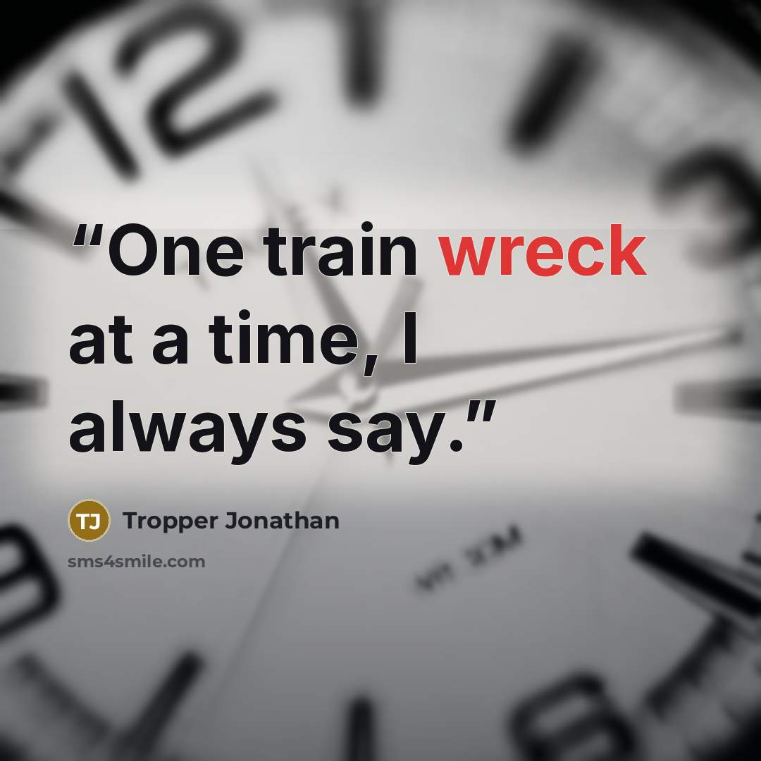 “One train wreck at a time, I always say.” quote by Tropper Jonathan