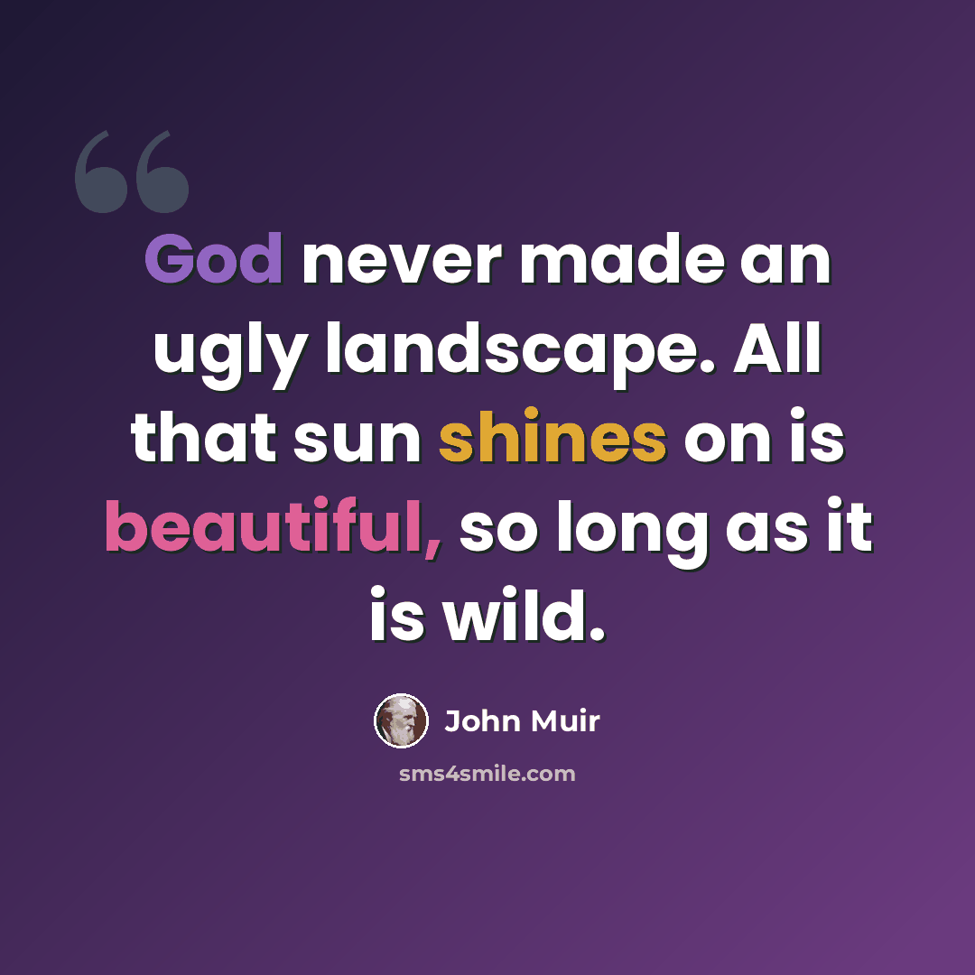 “God never made an ugly landscape. All that sun shines on is beautiful, so long as it is wild.” quote by John Muir