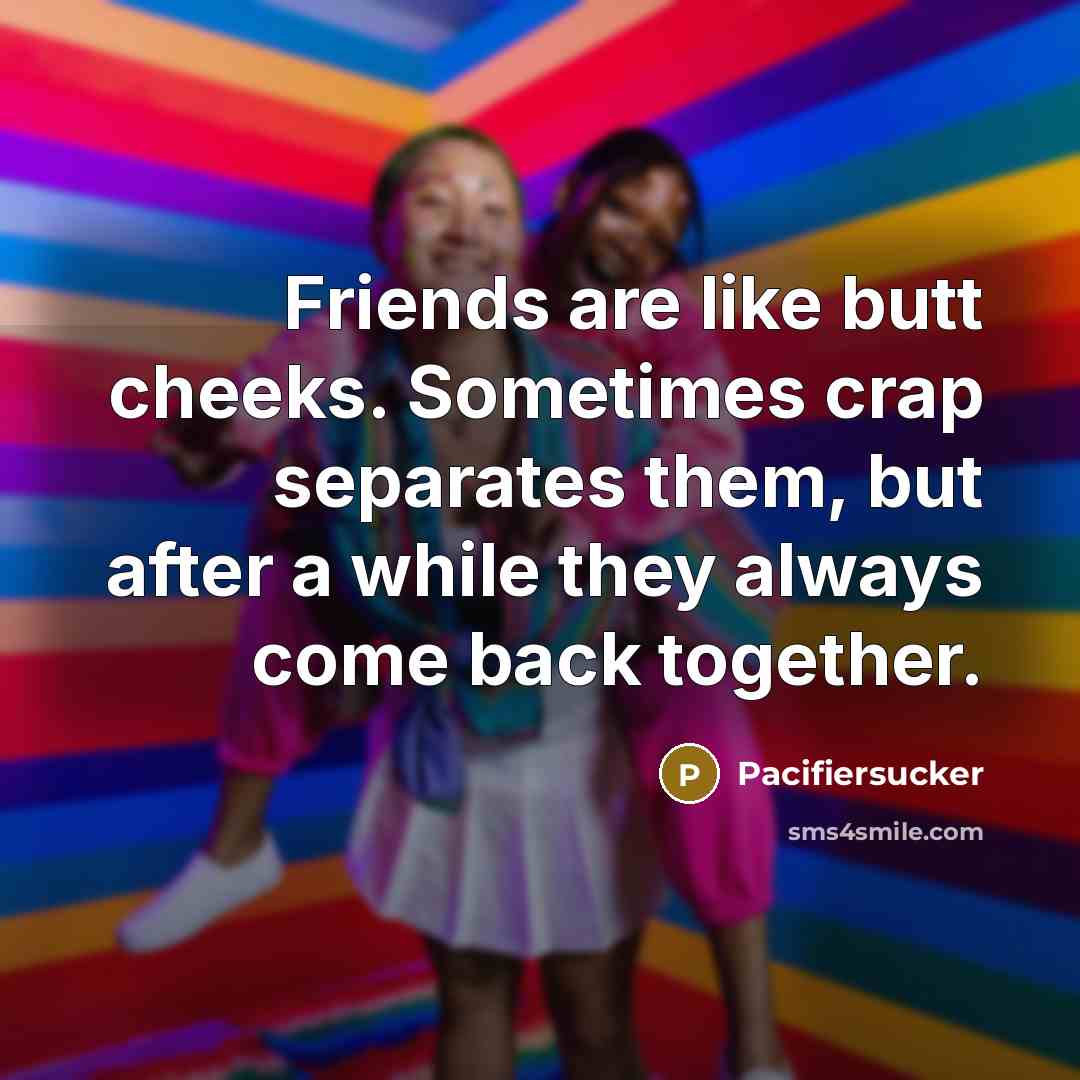 “Friends are like butt cheeks. Sometimes crap separates them, but after a while they always come back together.” quote by Pacifiersucker