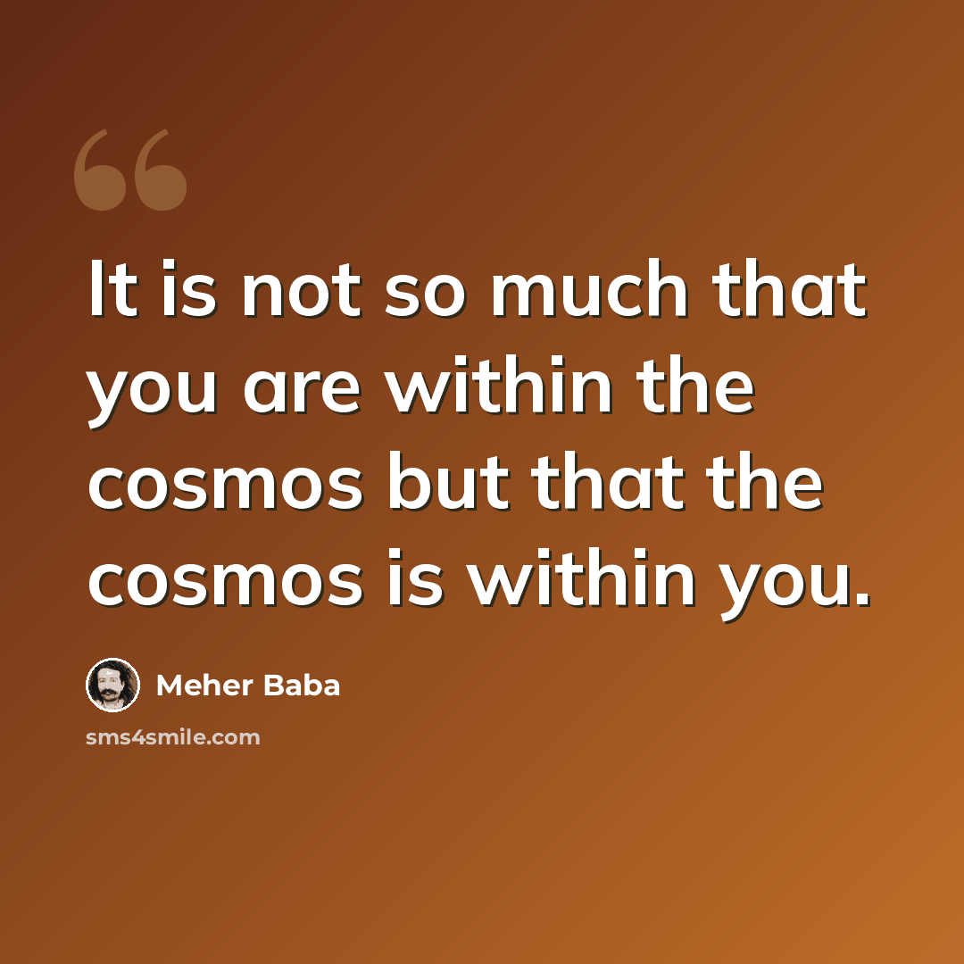 “It is not so much that you are within the cosmos but that the cosmos is within you.” quote by Meher Baba