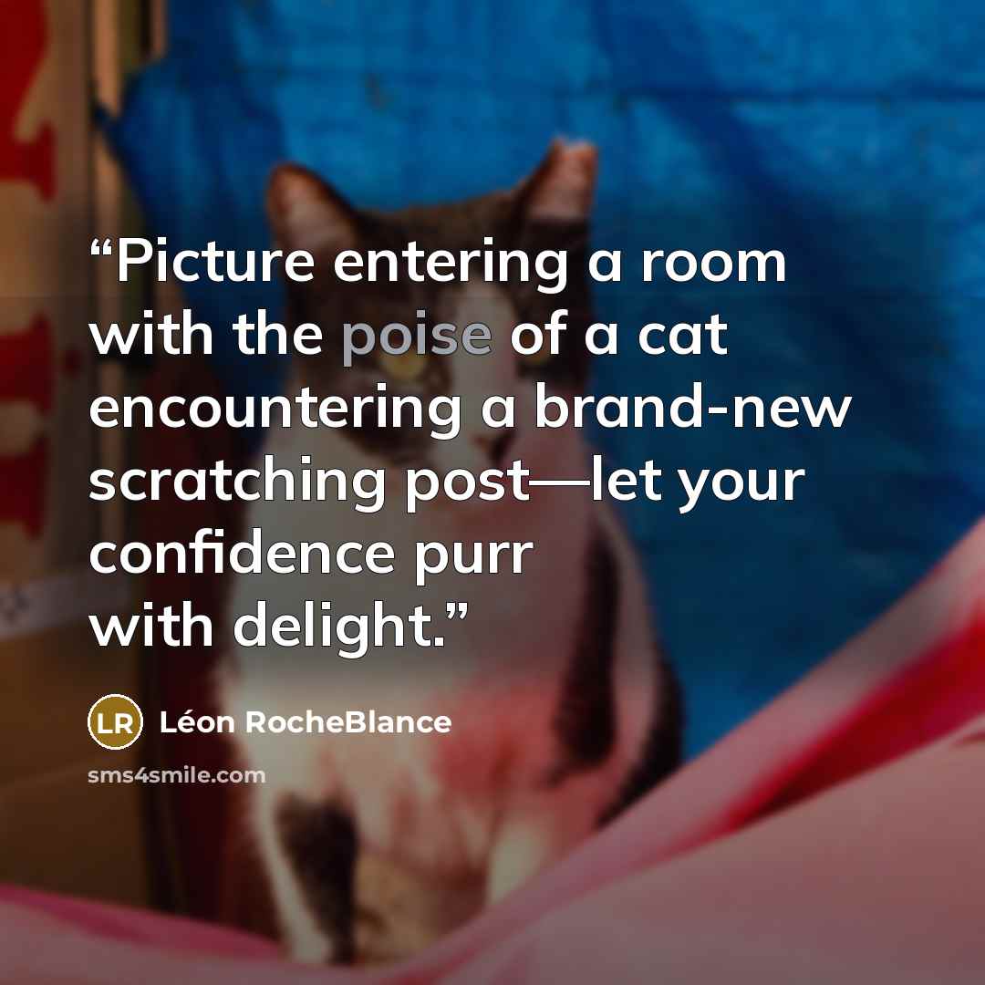 “Picture entering a room with the poise of a cat encountering a brand-new scratching post—let your confidence purr with delight.” quote by Léon RocheBlance