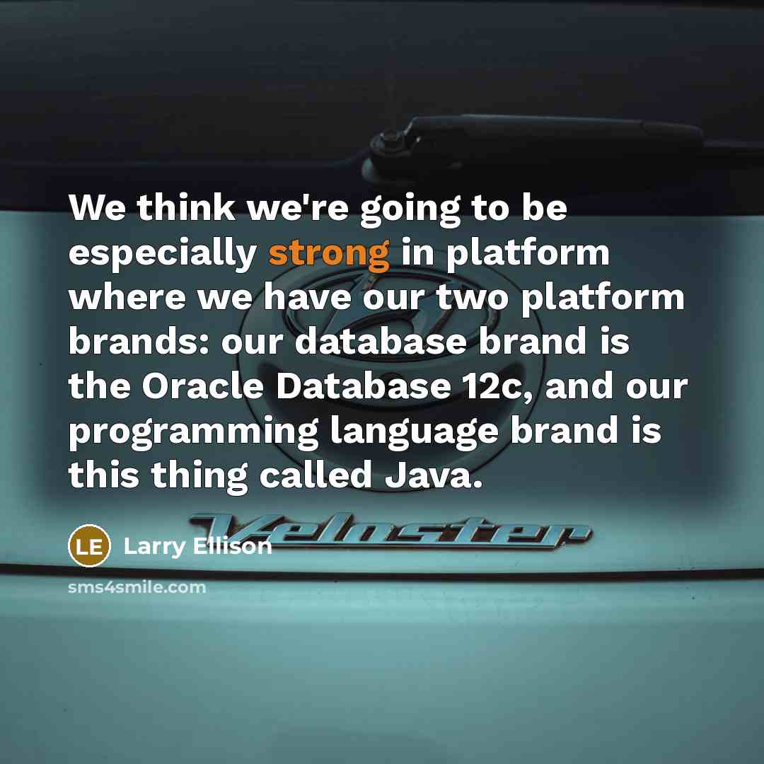 “We think we're going to be especially strong in platform where we have our two platform brands: our database brand is the Oracle Database 12c, and our programming language brand is this thing called Java.” quote by Larry Ellison