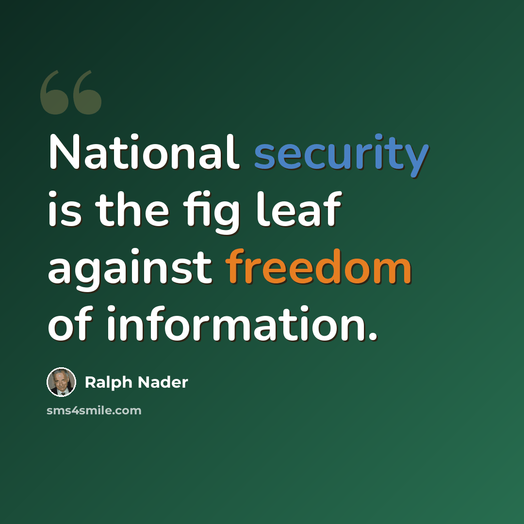 “National security is the fig leaf against freedom of information.” quote by Ralph Nader