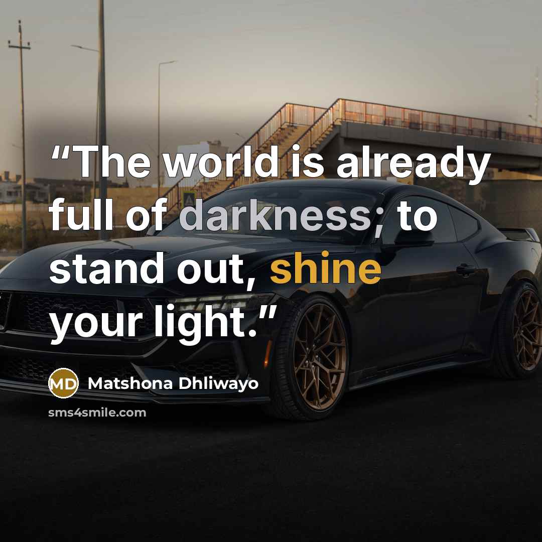 “The world is already full of darkness; to stand out, shine your light.” quote by Matshona Dhliwayo