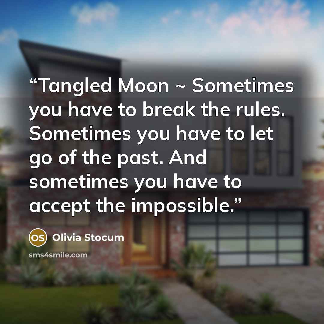 “Tangled Moon ~ Sometimes you have to break the rules. Sometimes you have to let go of the past. And sometimes you have to accept the impossible.” quote by Olivia Stocum