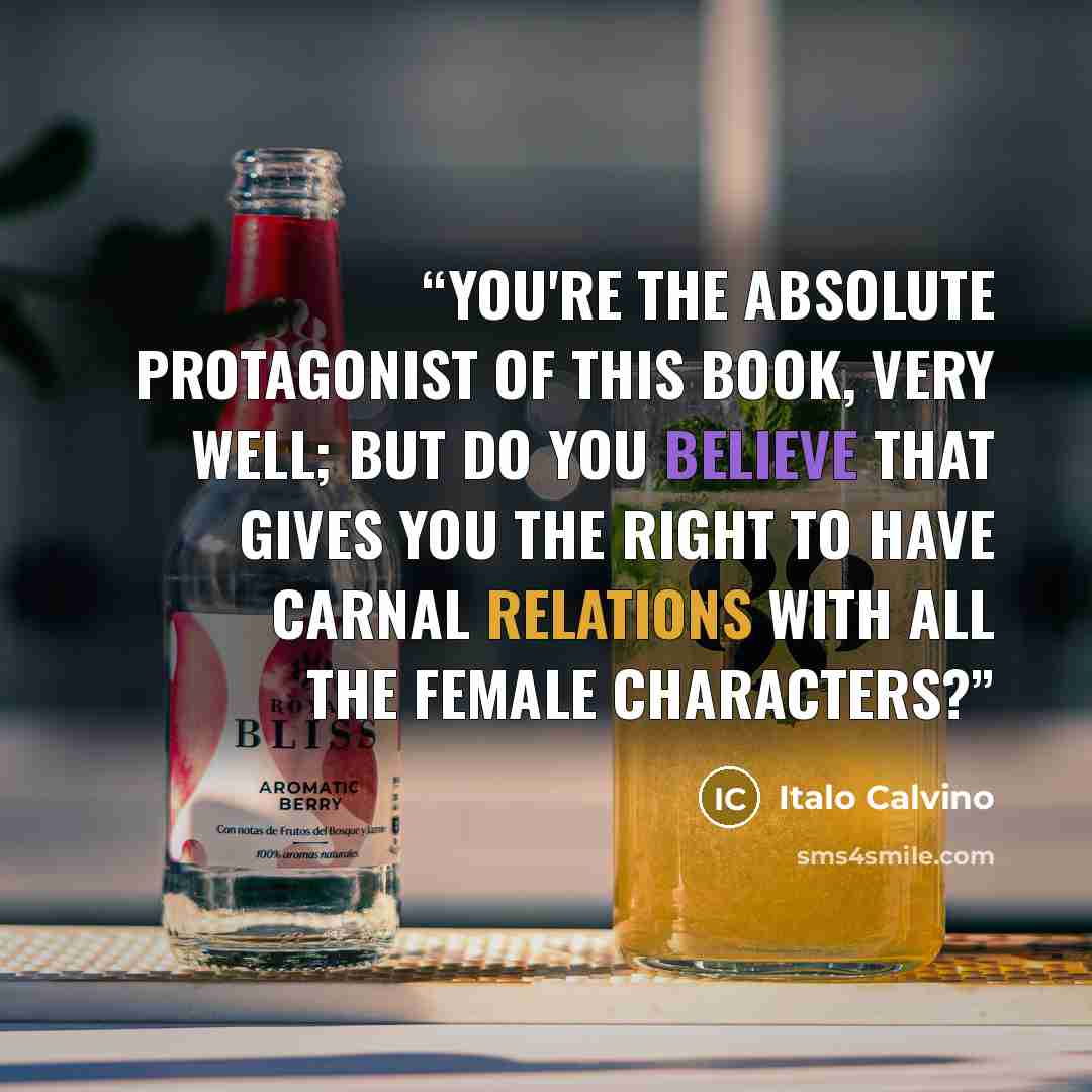 “You're the absolute protagonist of this book, very well; but do you believe that gives you the right to have carnal relations with all the female characters?” quote by Italo Calvino