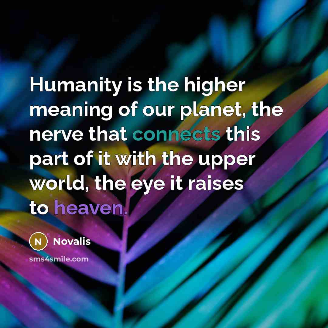 “Humanity is the higher meaning of our planet, the nerve that connects this part of it with the upper world, the eye it raises to heaven.” quote by Novalis