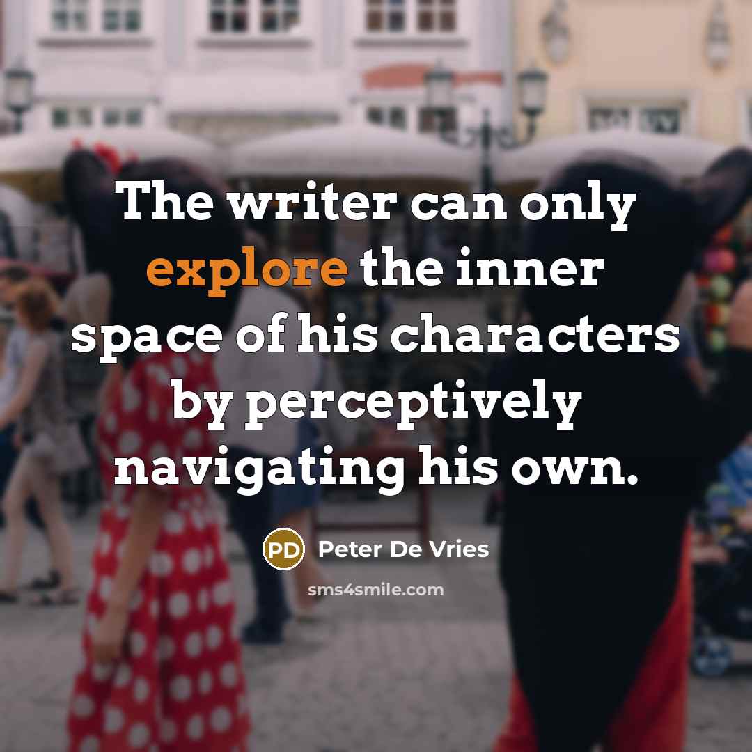 “The writer can only explore the inner space of his characters by perceptively navigating his own.” quote by Peter De Vries