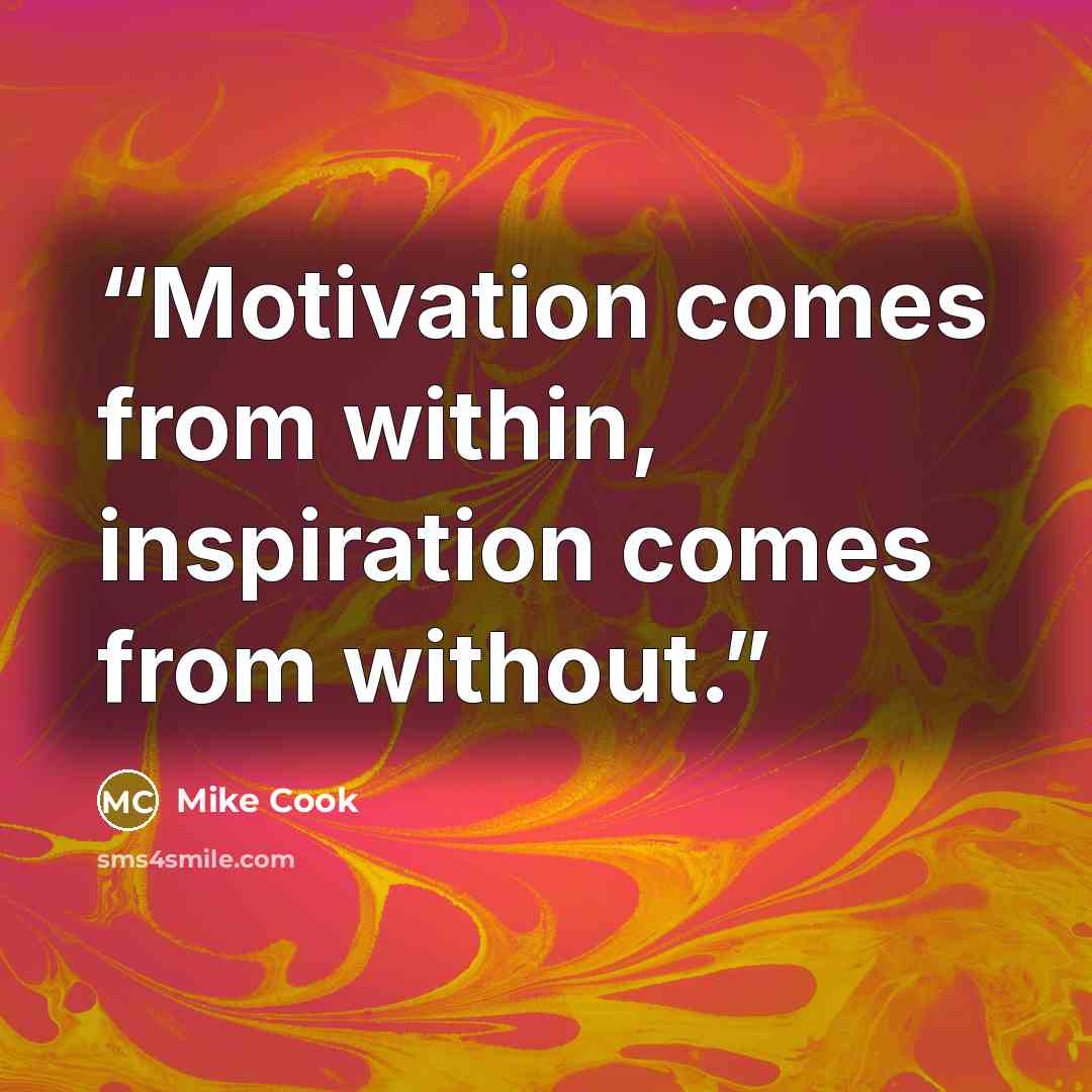 “Motivation comes from within, inspiration comes from without.” quote by Mike Cook