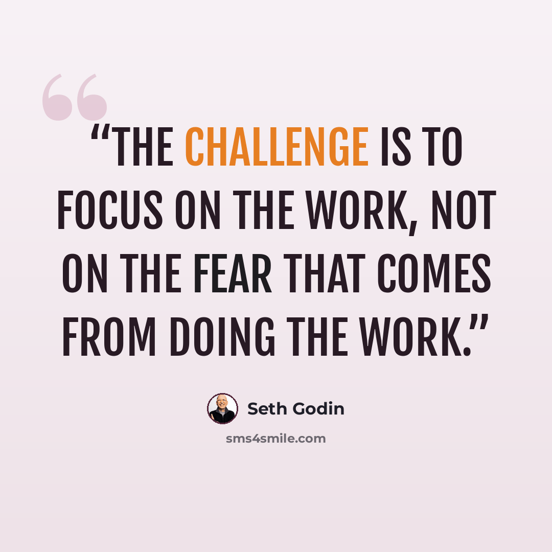 “The challenge is to focus on the work, not on the fear that comes from doing the work.” quote by Seth Godin