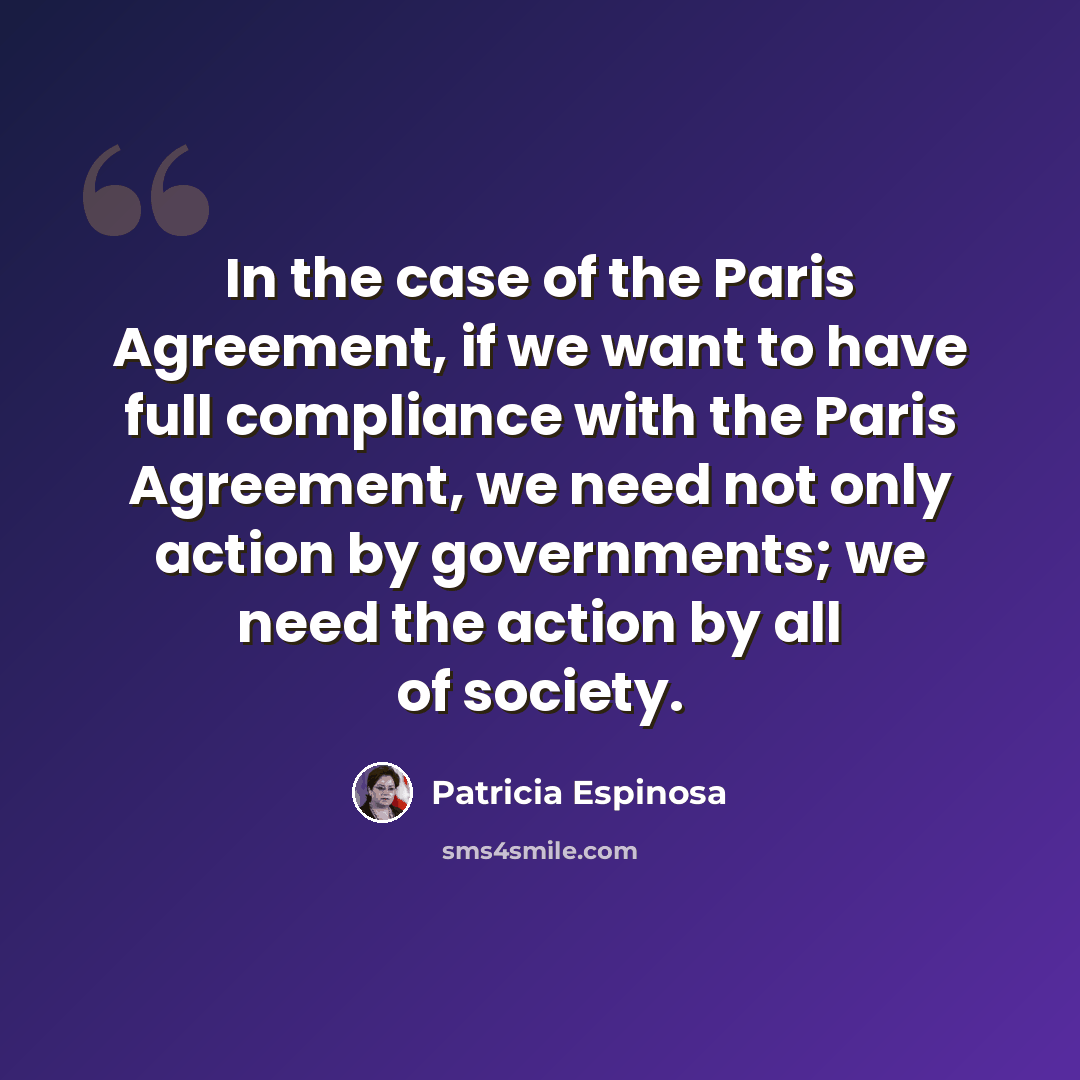 “In the case of the Paris Agreement, if we want to have full compliance with the Paris Agreement, we need not only action by governments; we need the action by all of society.” quote by Patricia Espinosa