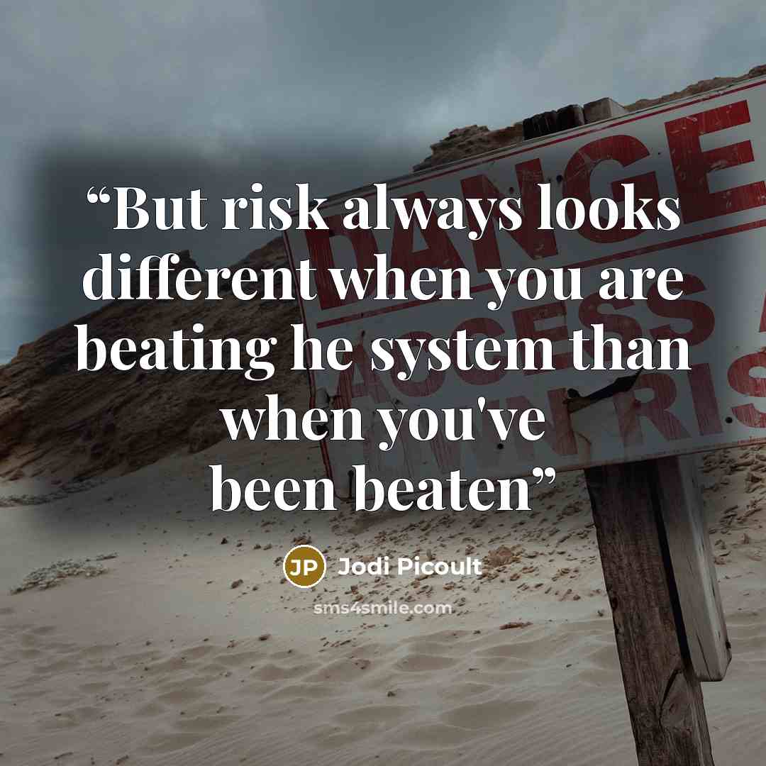 “But risk always looks different when you are beating he system than when you've been beaten” quote by Jodi Picoult