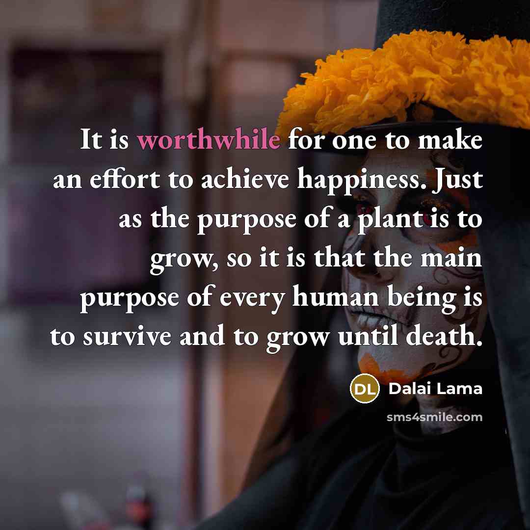 “It is worthwhile for one to make an effort to achieve happiness. Just as the purpose of a plant is to grow, so it is that the main purpose of every human being is to survive and to grow until death.” quote by Dalai Lama