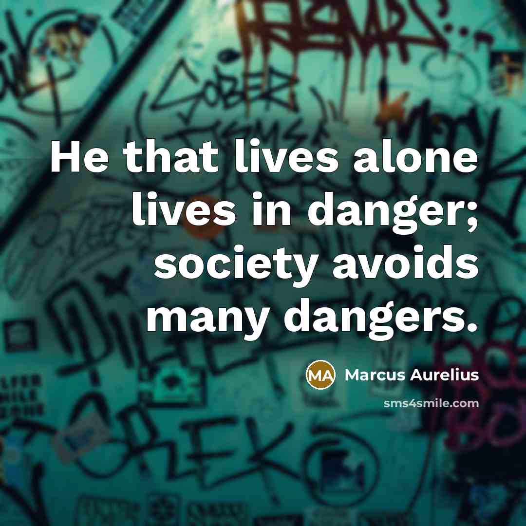 “He that lives alone lives in danger; society avoids many dangers.” quote by Marcus Aurelius