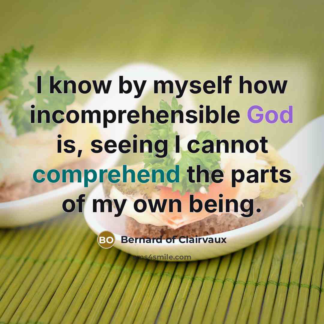 “I know by myself how incomprehensible God is, seeing I cannot comprehend the parts of my own being.” quote by Bernard of Clairvaux
