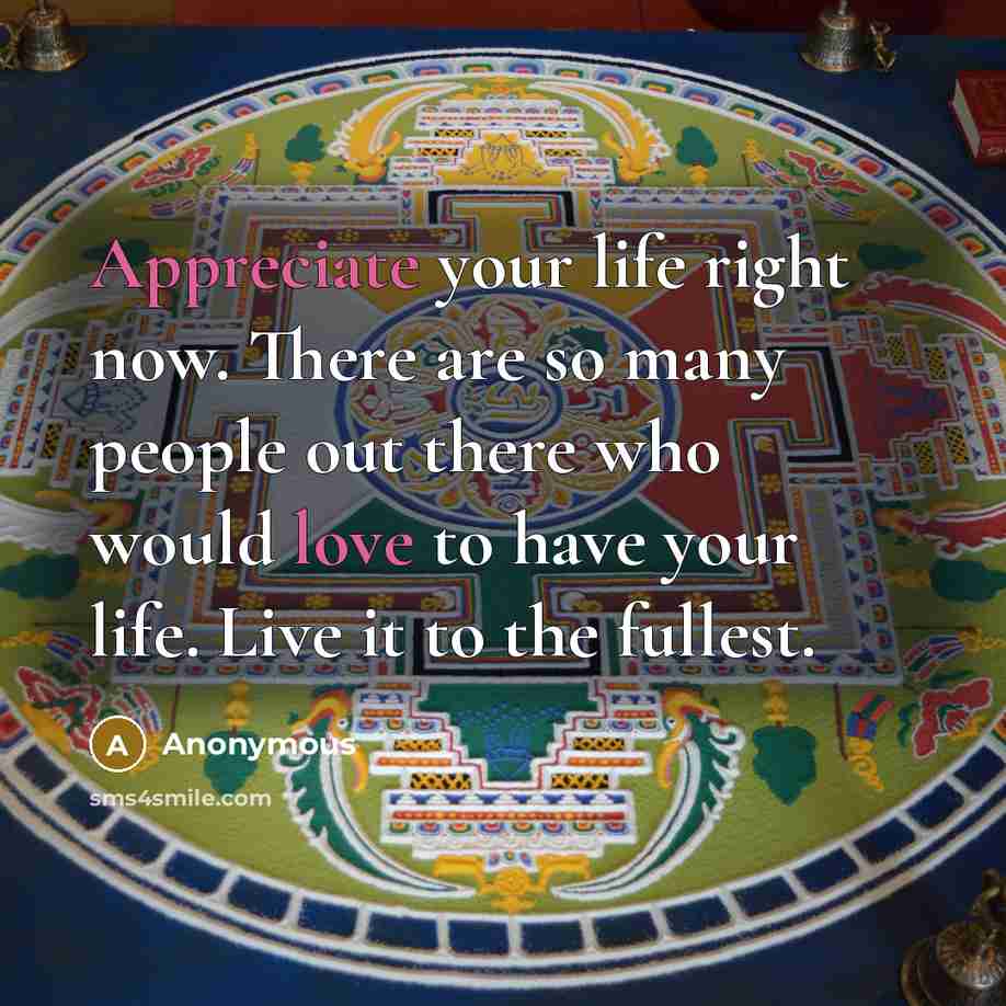 “Appreciate your life right now. There are so many people out there who would love to have your life. Live it to the fullest.” quote by Anonymous