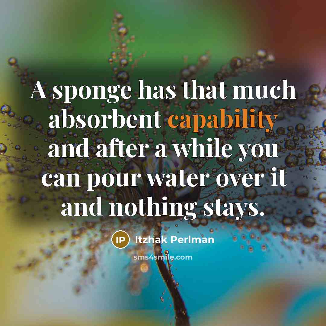 “A sponge has that much absorbent capability and after a while you can pour water over it and nothing stays.” quote by Itzhak Perlman