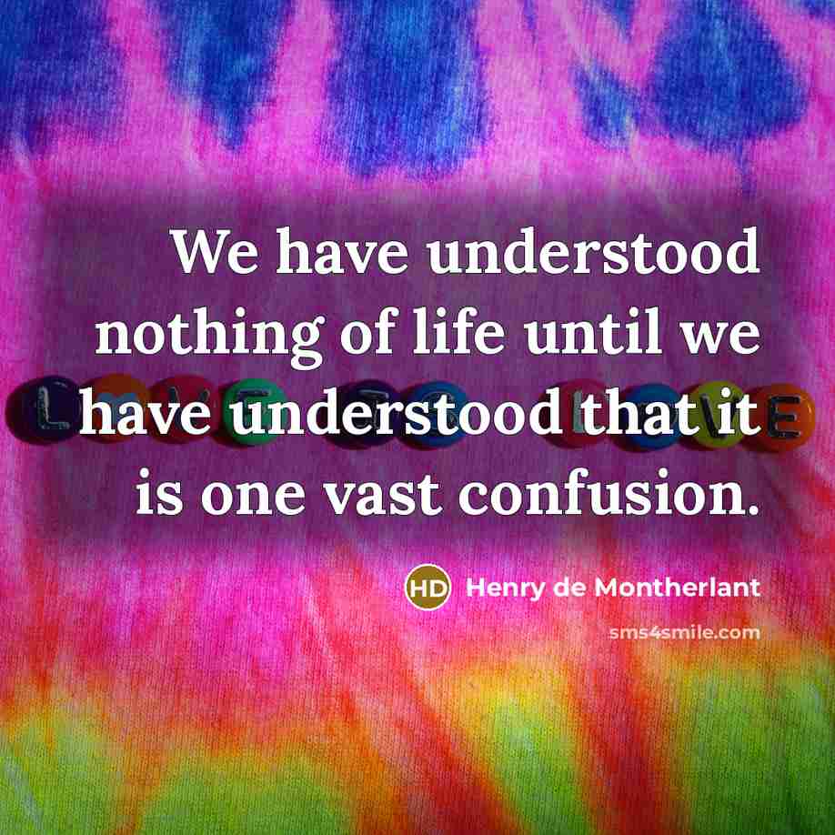 “We have understood nothing of life until we have understood that it is one vast confusion.” quote by Henry de Montherlant