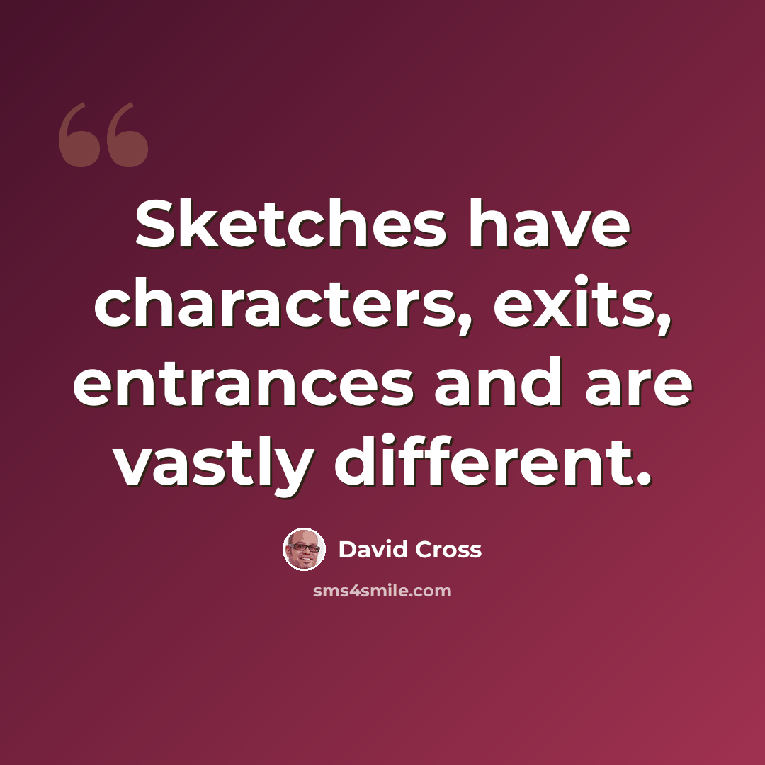 “Sketches have characters, exits, entrances and are vastly different.” quote by David Cross