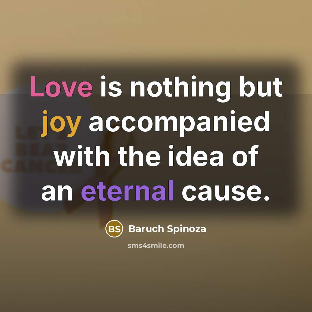 “Love is nothing but joy accompanied with the idea of an eternal cause.” quote by Baruch Spinoza