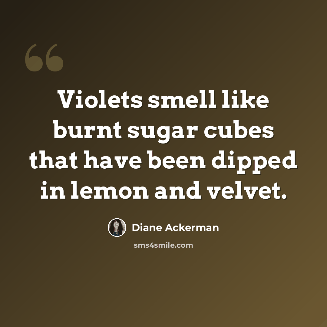 “Violets smell like burnt sugar cubes that have been dipped in lemon and velvet.” quote by Diane Ackerman