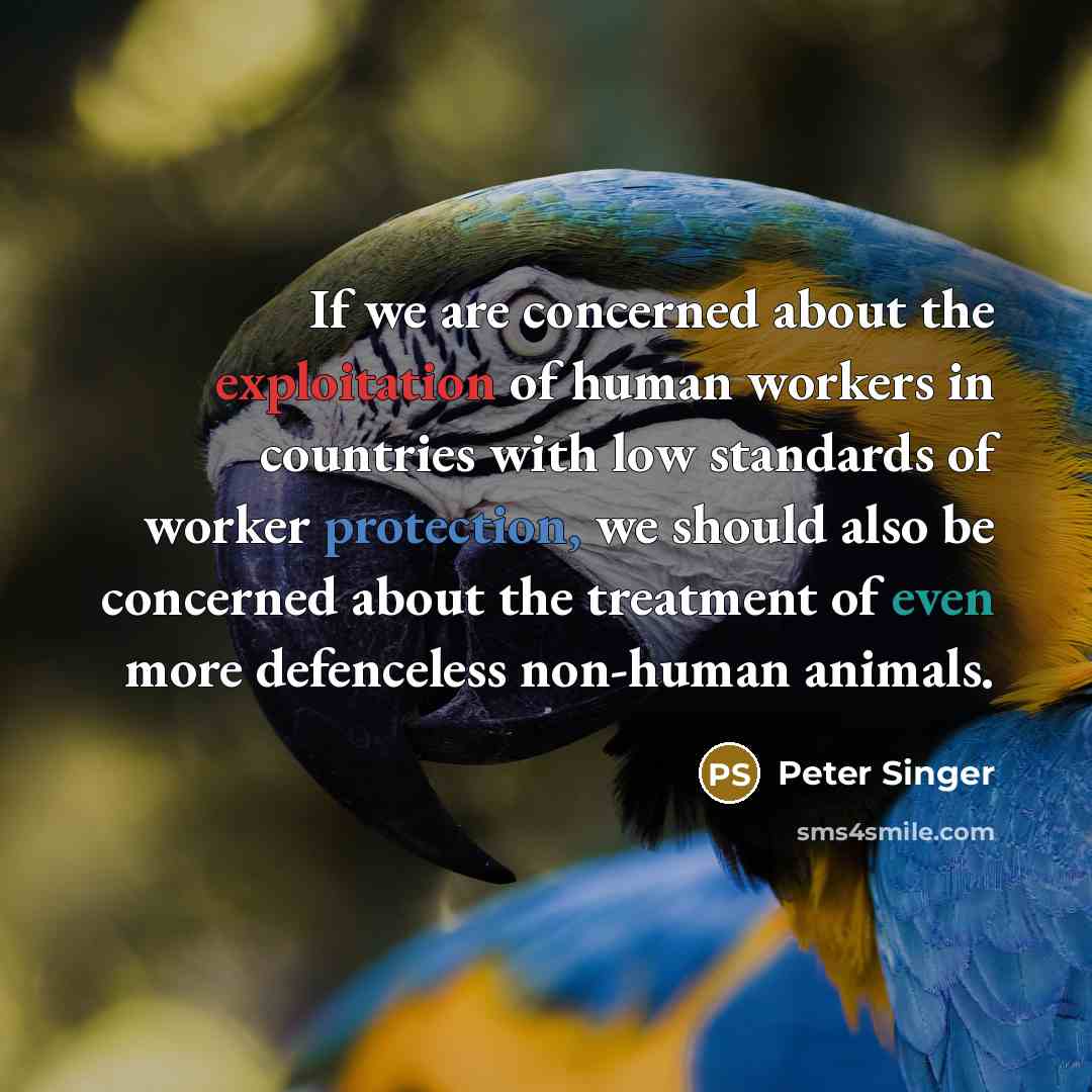 “If we are concerned about the exploitation of human workers in countries with low standards of worker protection, we should also be concerned about the treatment of even more defenceless non-human animals.” quote by Peter Singer