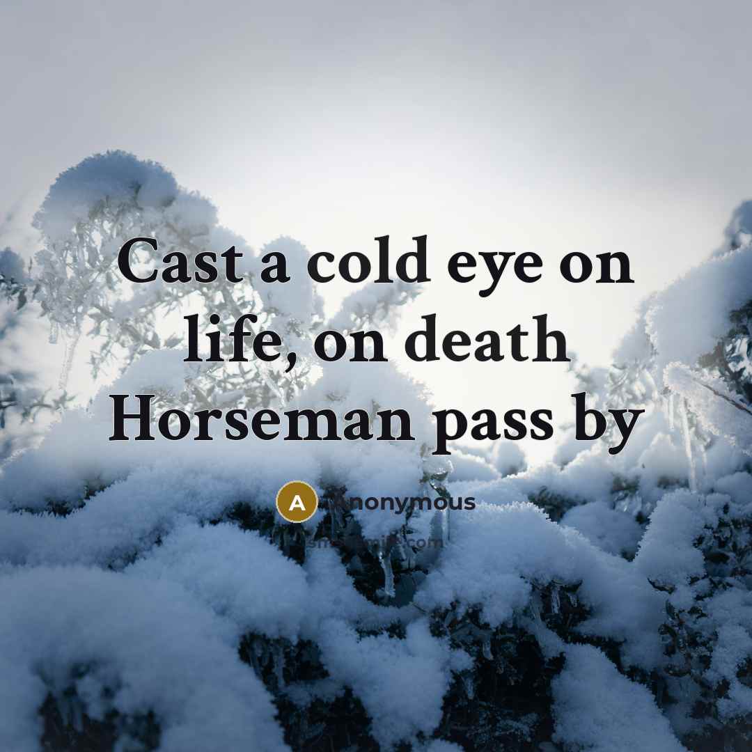 “Cast a cold eye on life, on death Horseman pass by” quote by Anonymous